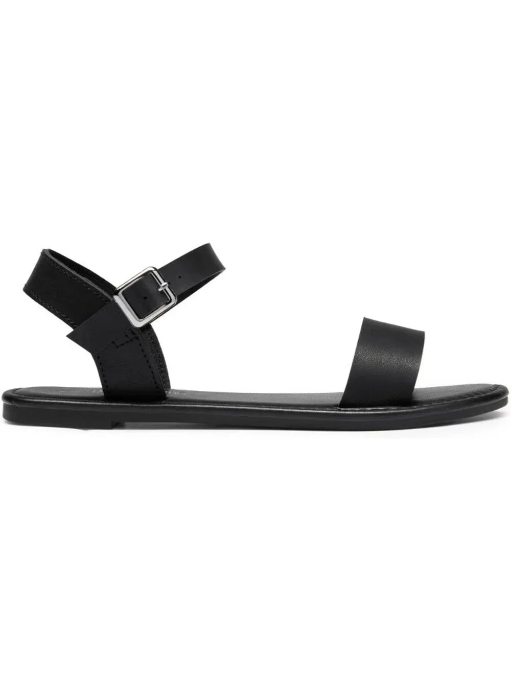 Women's Black Monochrome Ankle Strap Flat Open Toe One Band Buckle Summer Sandal